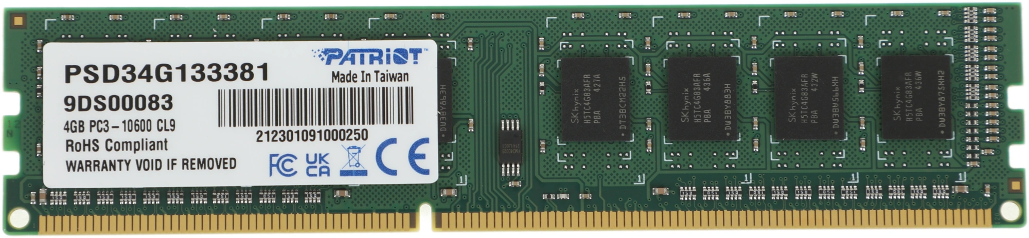 Память DDR3 4GB 1333MHz Patriot PSD34G133381 RTL PC3-10600 CL9 DIMM 240-pin 1.5В single rank Ret