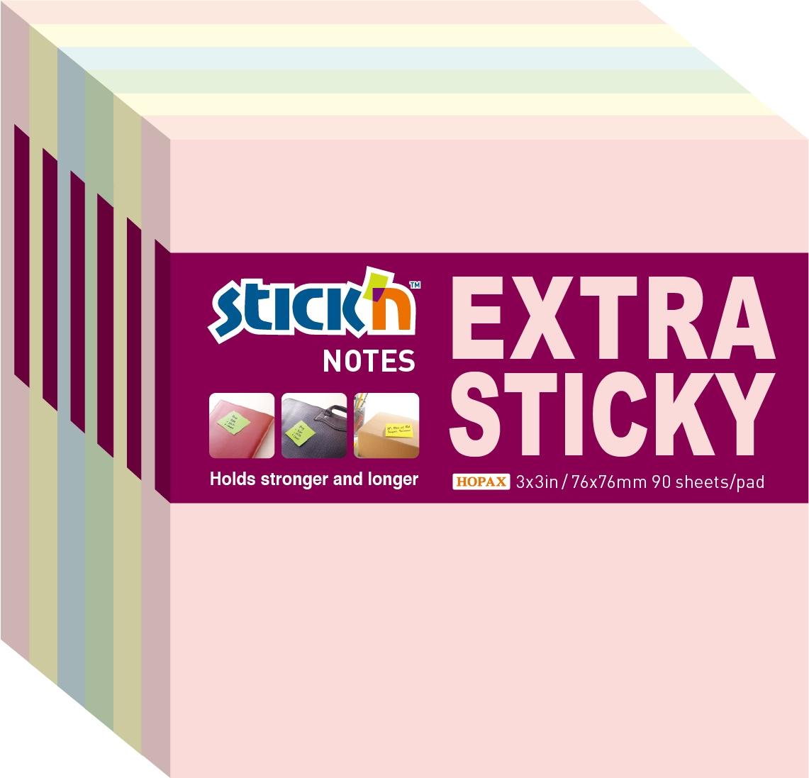 Блок самоклеящийся бумажный Stick`n Extra Sticky 21659 76x76мм 90лист. 70г/м2 пастель ассорти (упак.:6шт)