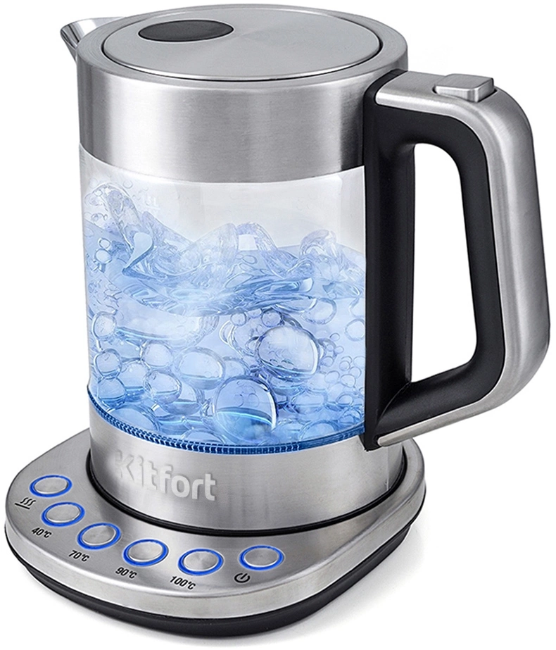 Чайник электрический Kitfort КТ-616 1.5л. 2200Вт серебристый/черный корпус: стекло/металл