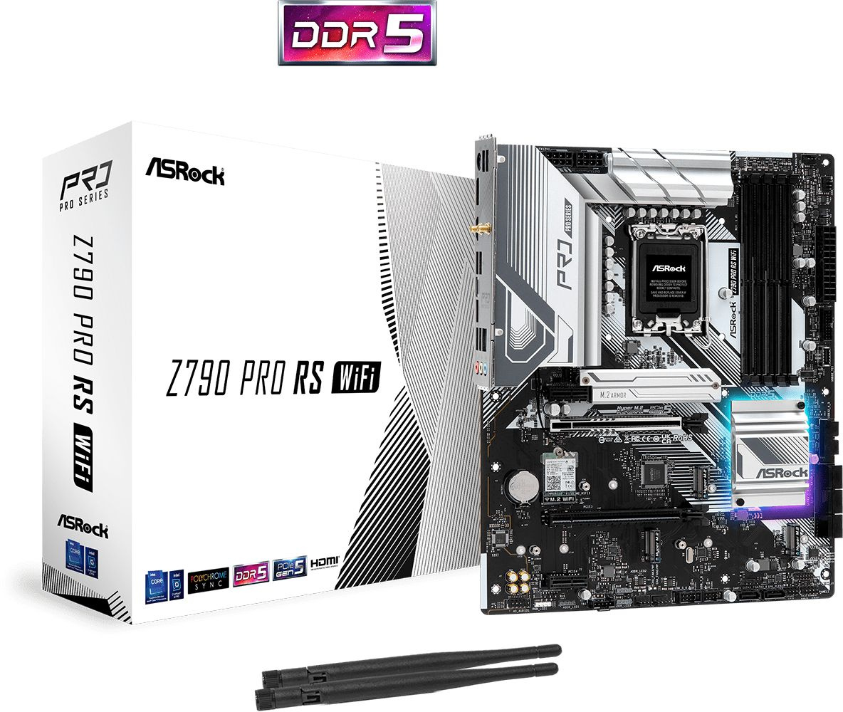 Материнская плата Asrock Z790 PRO RS WIFI Soc-1700 Intel Z790 4xDDR5 ATX AC`97 8ch(7.1) 2.5Gg RAID+HDMI+DP