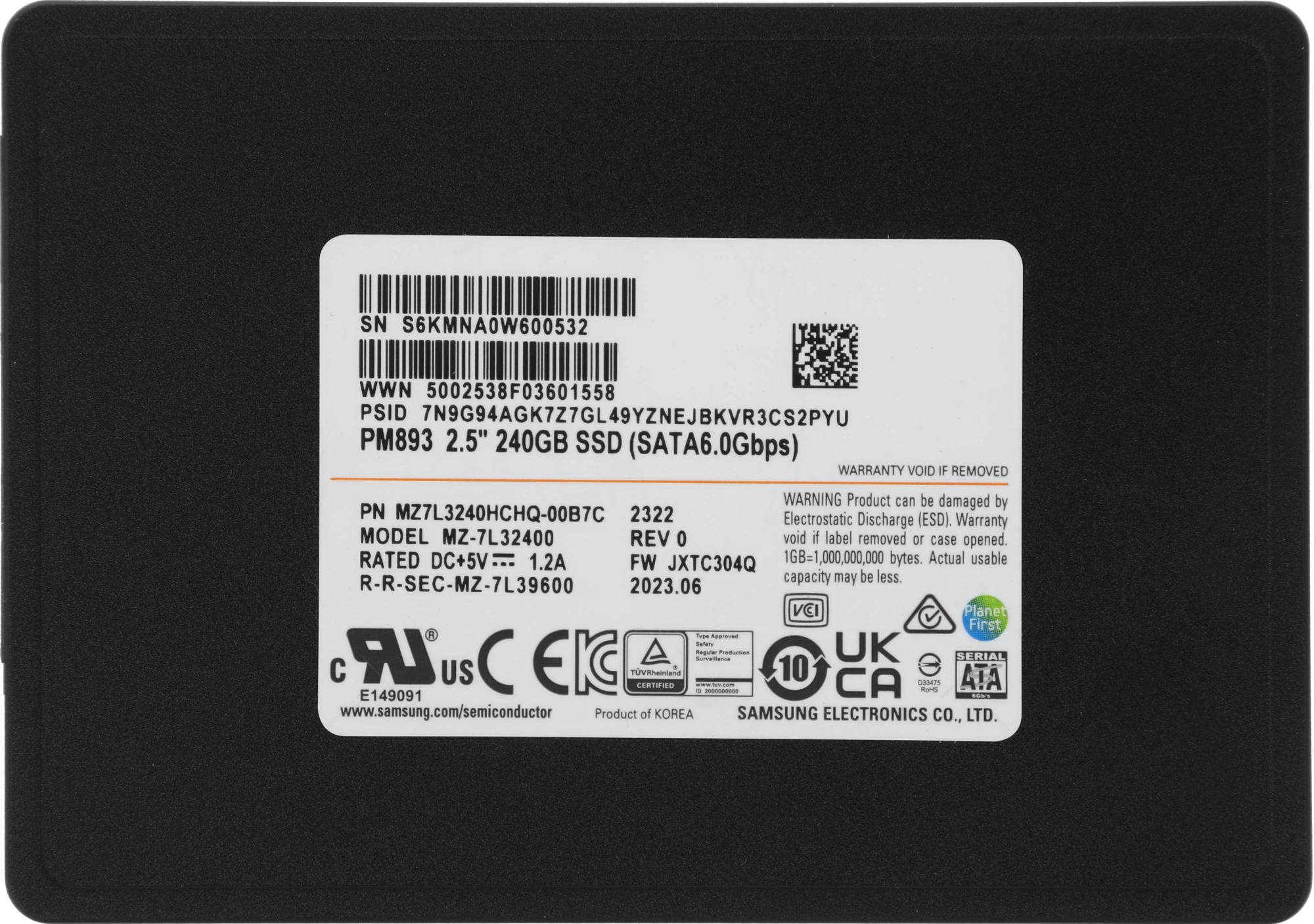 Накопитель SSD Samsung SATA-III 240GB MZ7L3240HCHQ-00B7C PM893 2.5" 1 DWPD OEM