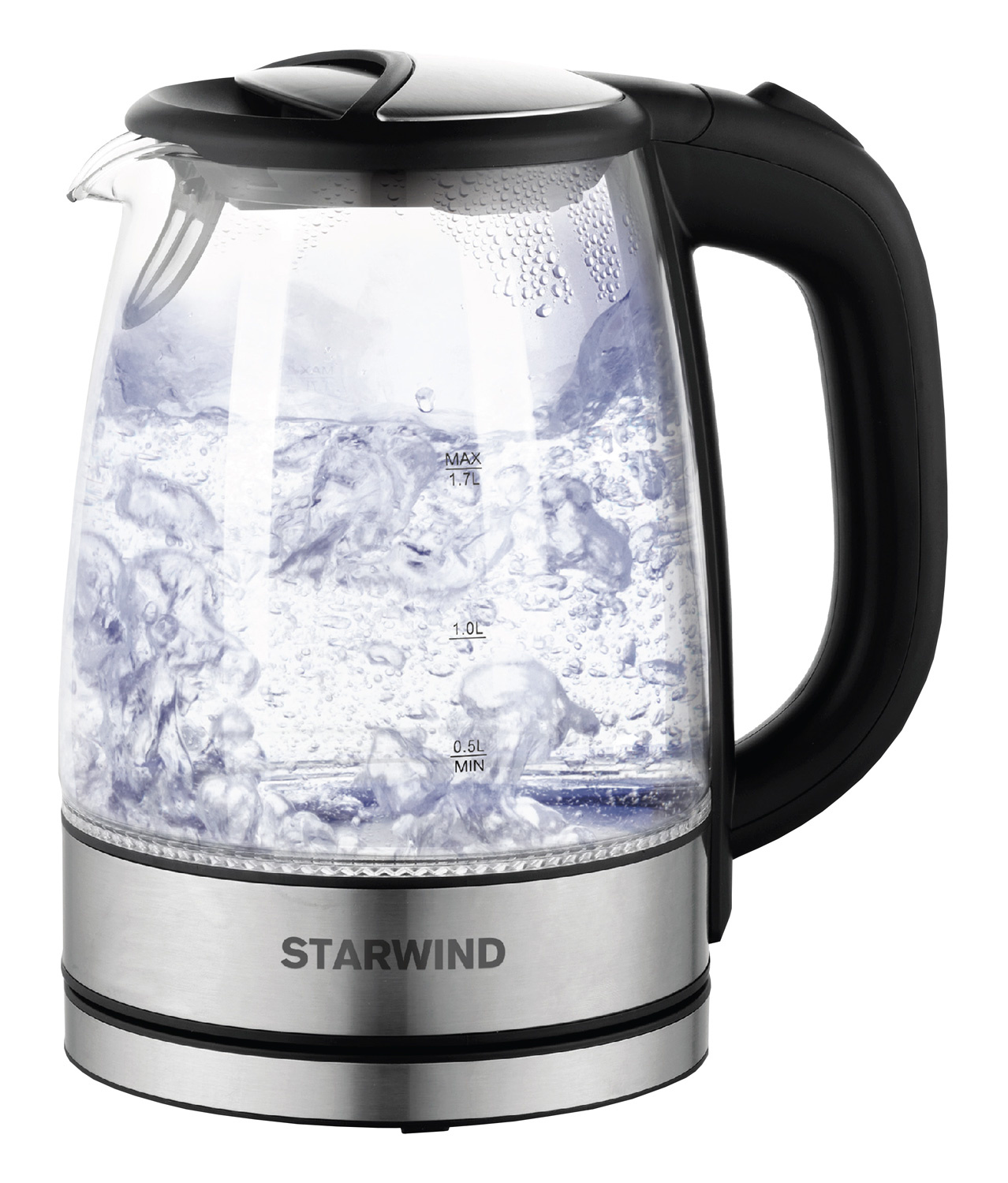 Чайник электрический Starwind SKG5210 1.7л. 2200Вт черный/серебристый корпус: стекло/металл/пластик