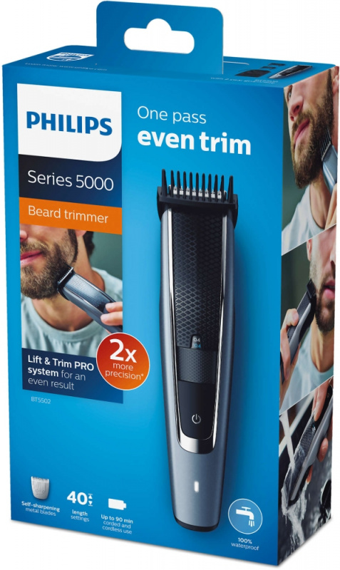 Триммер Philips BT5502/15 серый/черный (насадок в компл:2шт)