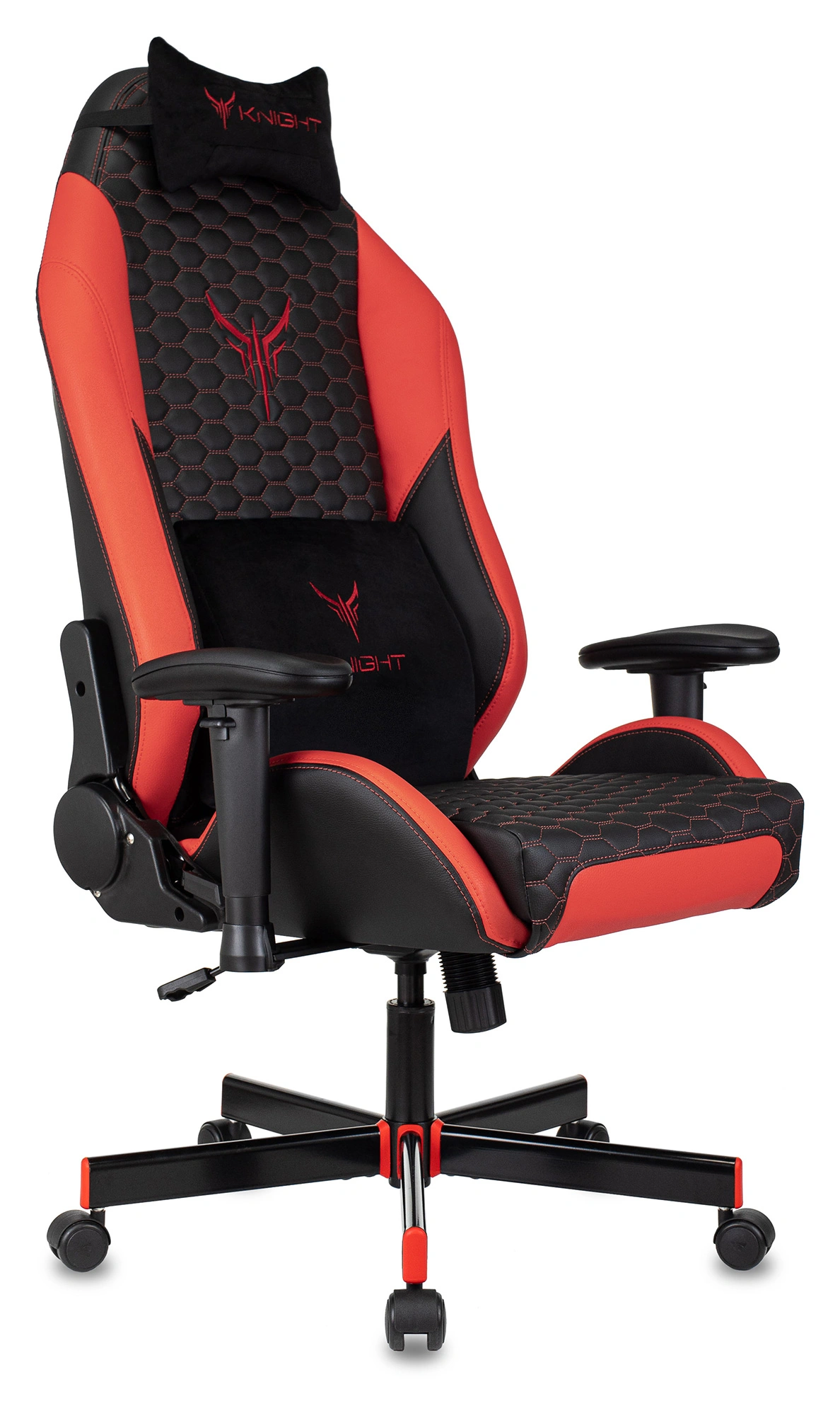 Кресло игровое Knight Neon черный/красный соты экокожа с подголов. крестов. металл