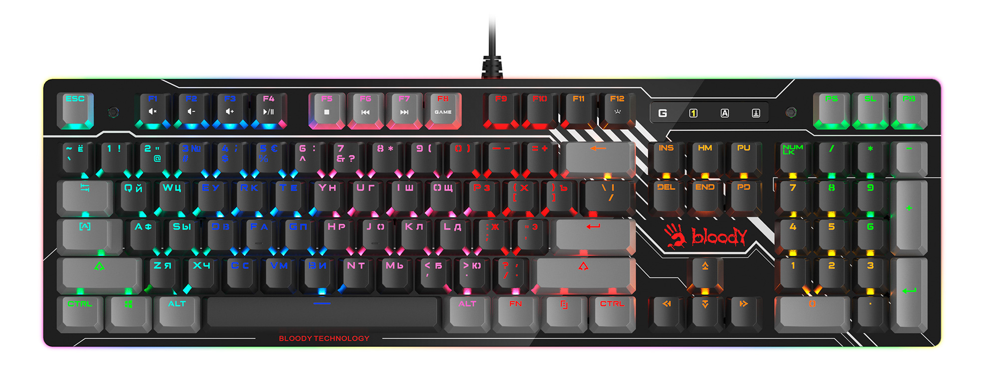 Клавиатура A4Tech B808N механическая черный/серый USB for gamer LED (B808N (RAVEN)) кабель 1.8м