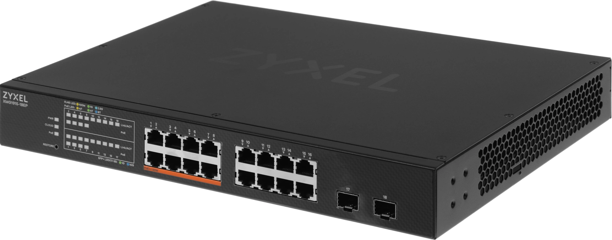 Коммутатор Zyxel XMG1915-18EP-EU0101F (L2+) 16x2.5Гбит/с 2SFP+ 8PoE++ 180W управляемый Коммутатор Zyxel XMG1915-18EP-EU0101F (L2+) 16x2.5Гбит/с 2SFP+ 8PoE++ 180W управляемый