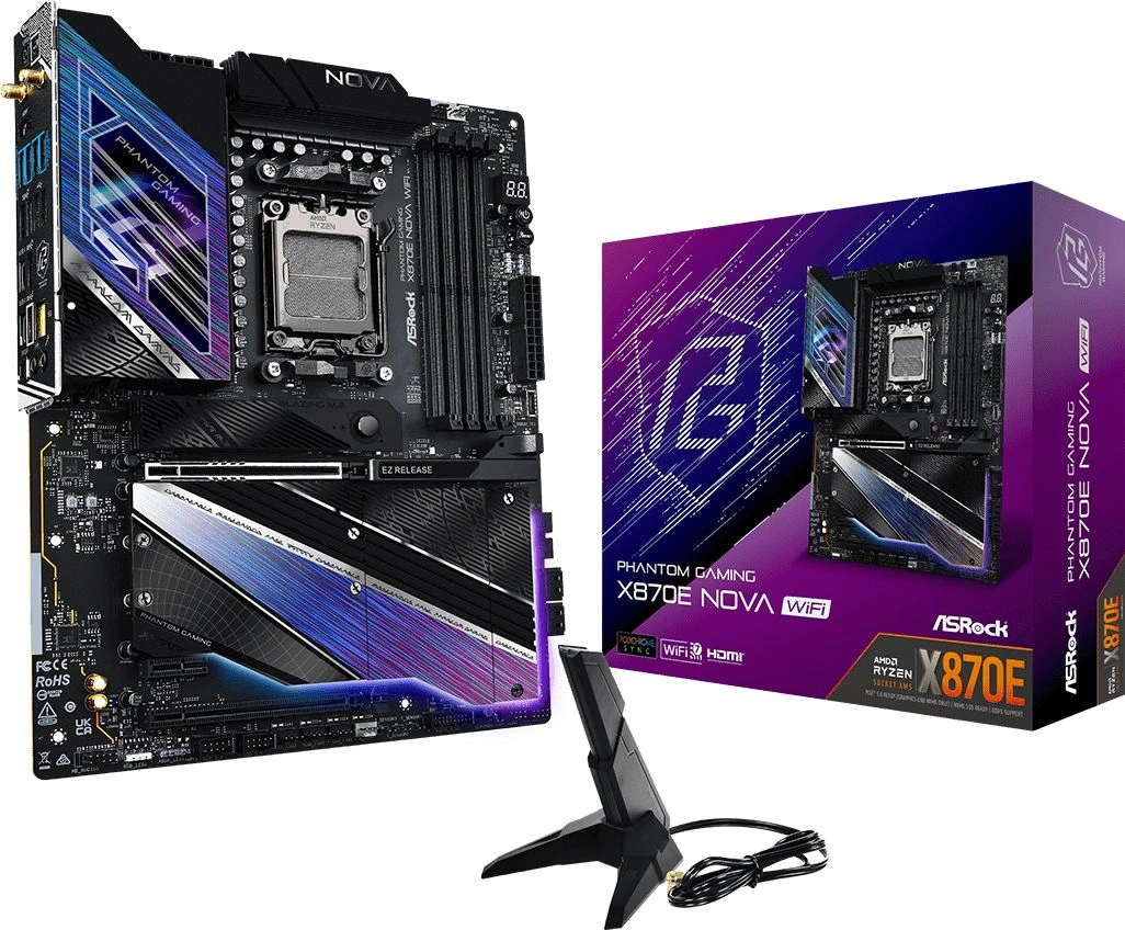 Материнская плата Asrock X870E NOVA WIFI Socket AM5 AMD X870E 4xDDR5 ATX AC`97 8ch(7.1) 5Gigabit RAID+HDMI