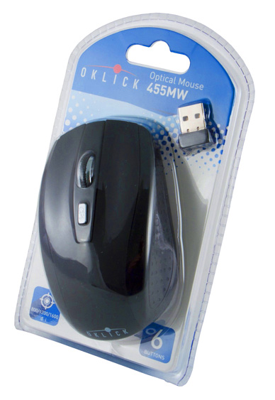 Мышь Оклик 455MW черный оптическая (1600dpi) беспроводная USB для ноутбука (5but)