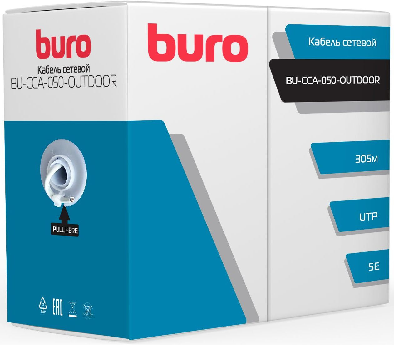 Кабель сетевой Buro BU-CCA-050-OUTDOOR UTP 4 пары cat.5E solid 0.50мм CCA 305м черный outdoor