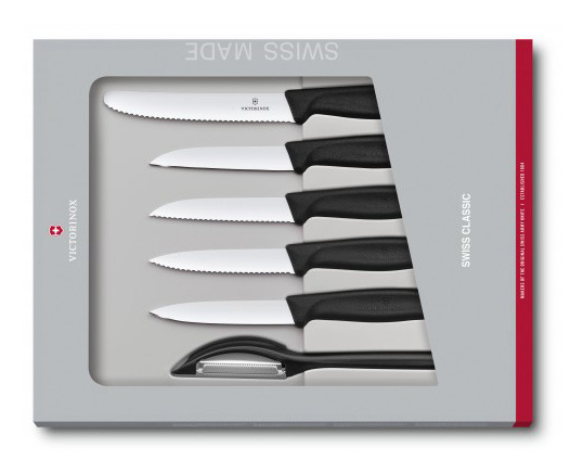 Набор ножей кухон. Victorinox Swiss Classic Paring (6.7113.6G) компл.:6предм. черный подар.коробка
