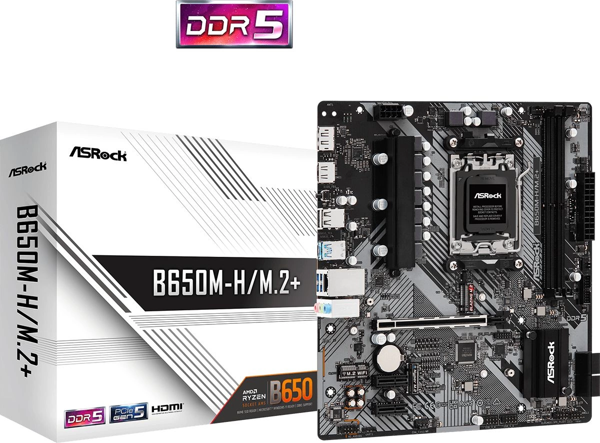 Материнская плата Asrock B650M-H/M.2+ SocketAM5 AMD B650 2xDDR5 mATX AC`97 8ch(7.1) GbLAN RAID+HDMI+DP