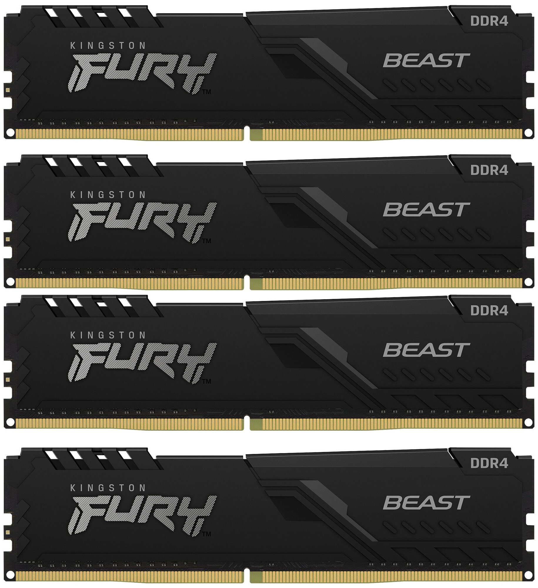 Память DDR4 4x8GB 3200MHz Kingston KF432C16BBK4/32 Fury Beast Black RTL Gaming PC4-25600 CL16 DIMM 288-pin 1.35В kit dual rank с радиатором Ret