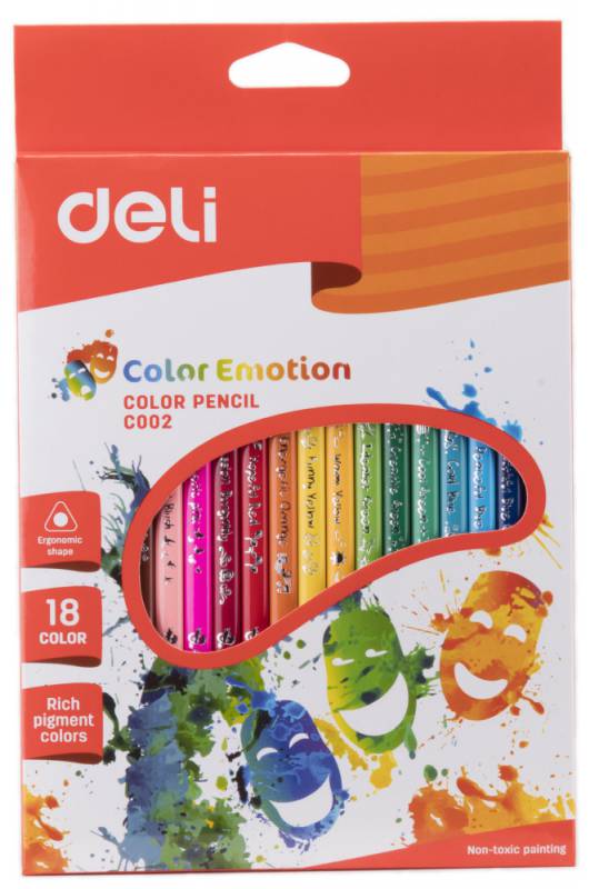 Карандаши цв. Deli Color Emotion EC00210 трехгран. липа 18цв. коробка/европод.