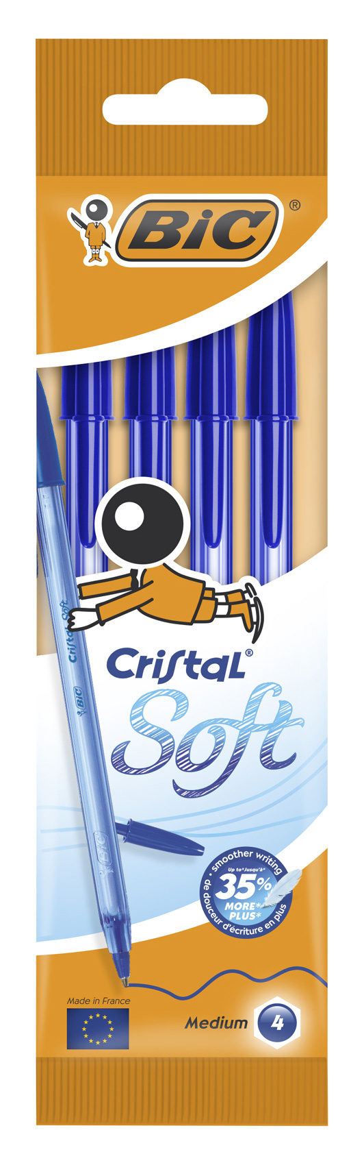 Набор ручек шариков. Bic Cristal Soft (918527) прозрачный d=0.35мм син. черн. пакет (4шт)