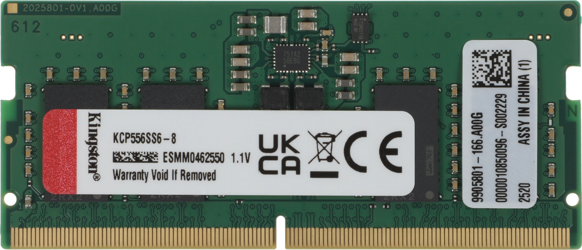 Память DDR5 8GB 5600MHz Kingston KCP556SS6-8 RTL PC5-44800 CL46 SO-DIMM 262-pin 1.1В single rank Ret