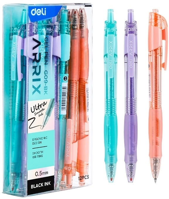 Ручка гелев. автоматическая Deli Arris EG09-BK прозрачный/серый d=0.5мм черн. черн. резин. манжета