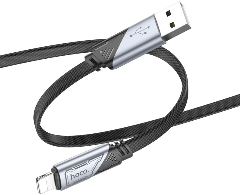 Кабель Hoco U119 Machine iP USB (m)-Lightning (m) 1.2м черный коробка плоский