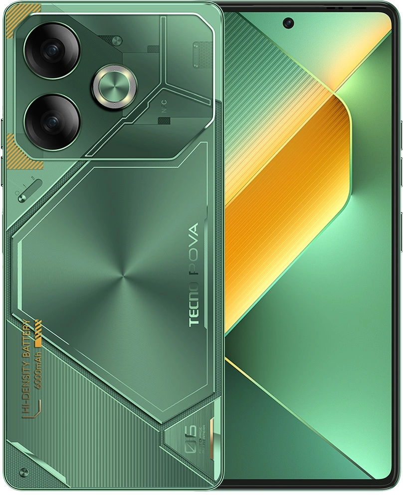 Смартфон Tecno Pova 6 256Gb 12Gb зеленый моноблок 3G 4G 2Sim 6.8" 1080x2460 Android 14 108Mpix 802.11 a/b/g/n/ac NFC GPS GSM900/1800 Protect FM