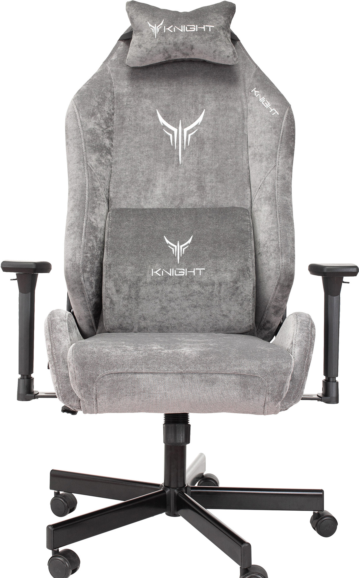 Кресло игровое Knight N1 Fabric серый Light-19 с подголов. крестов. металл