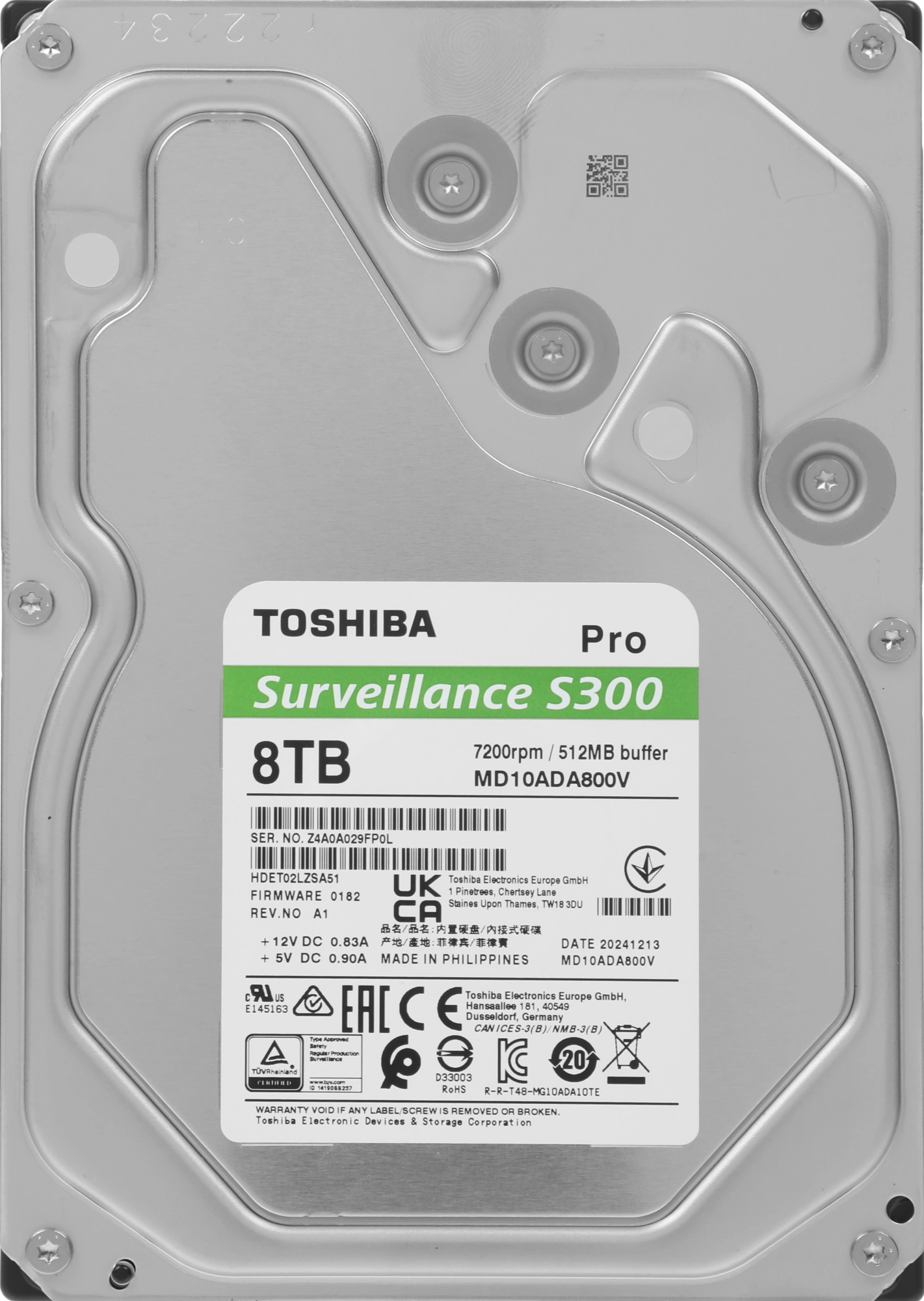Жесткий диск Toshiba SATA-III 8TB MD10ADA800V Surveillance S300 Pro (7200rpm) 512Mb 3.5"