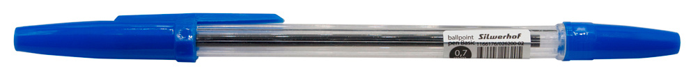 Ручка шариков. Silwerhof Basic прозрачный d=0.7мм син. черн. кор.карт. сменный стержень линия 0.5мм