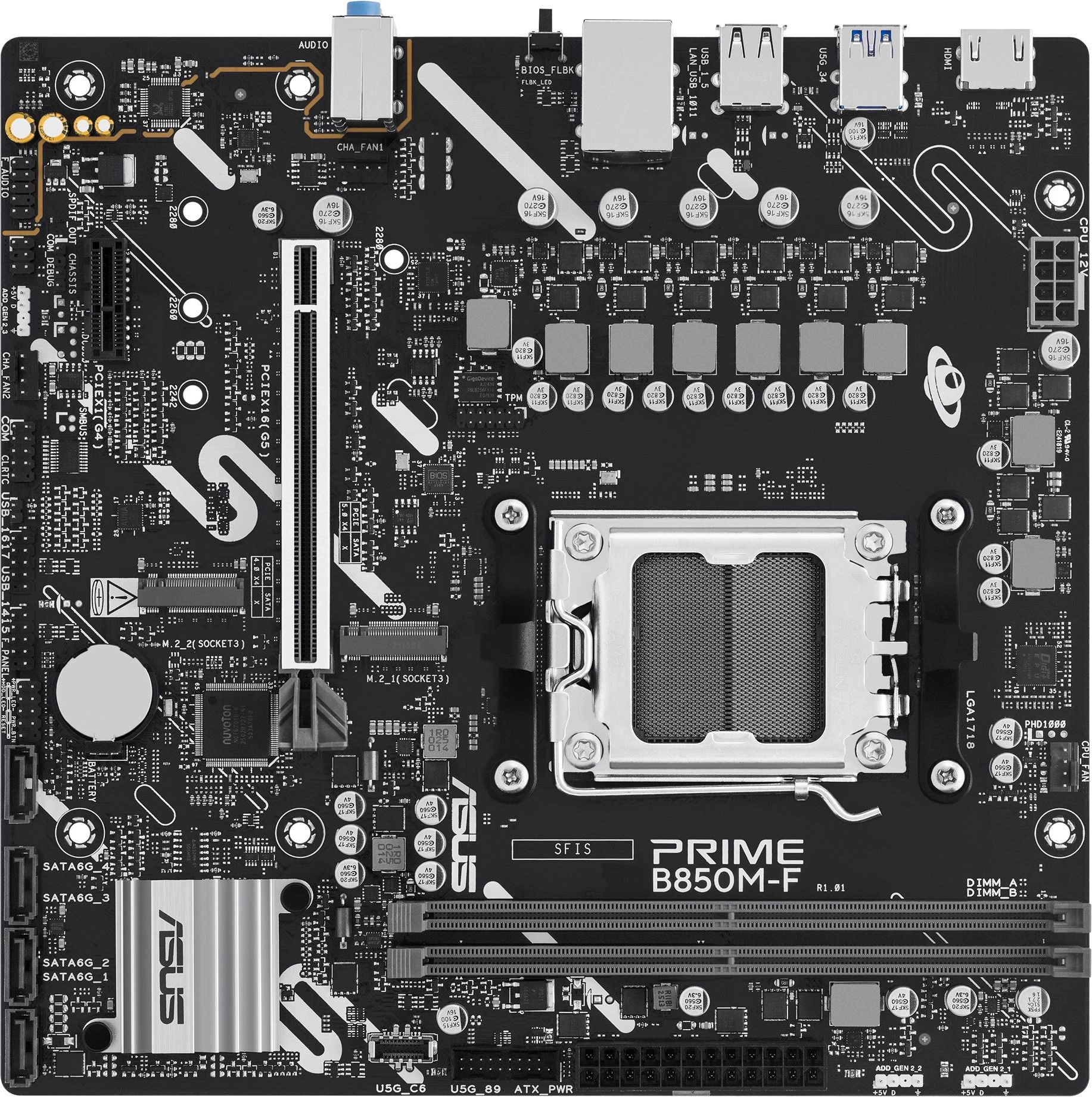 Материнская плата Asus PRIME B850M-F Socket AM5 AMD B850 2xDDR5 mATX AC`97 8ch(7.1) GbLAN RAID+VGA+HDMI
