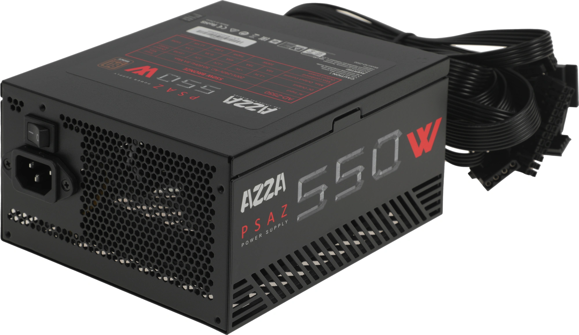 Блок питания Azza ATX 550W PSAZ-550W 80+ bronze (20+4pin) APFC 120mm fan 5xSATA RTL