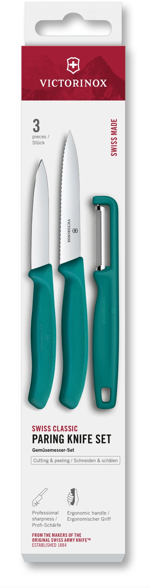 Набор ножей кухон. Victorinox Swiss Classic 6.7114.33C1 для овощей компл.:3предм. овощеч. зеленый европодвес