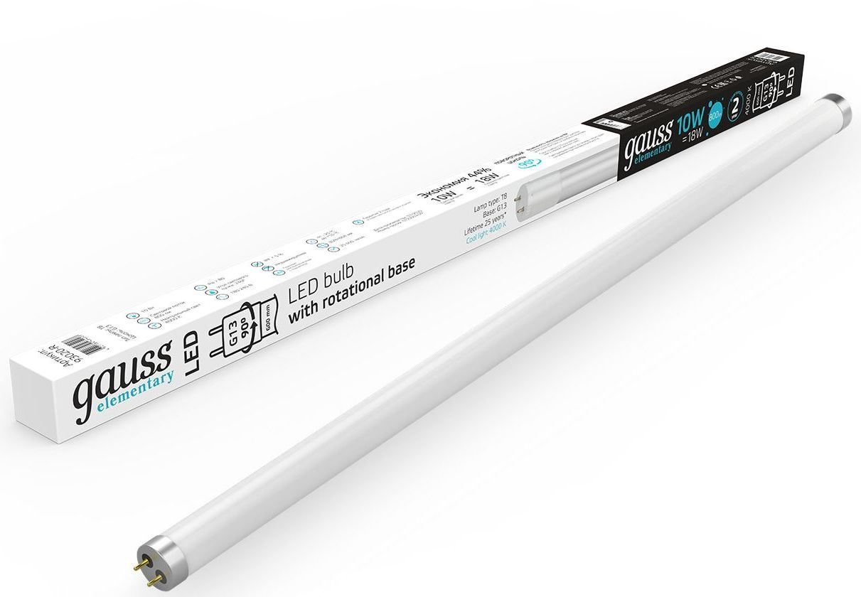 Лампа светодиодная Gauss Elementary 93020-R 10Вт цок.:G13 трубка 180B св.свеч.бел.нейт. T8 (упак.:1шт)