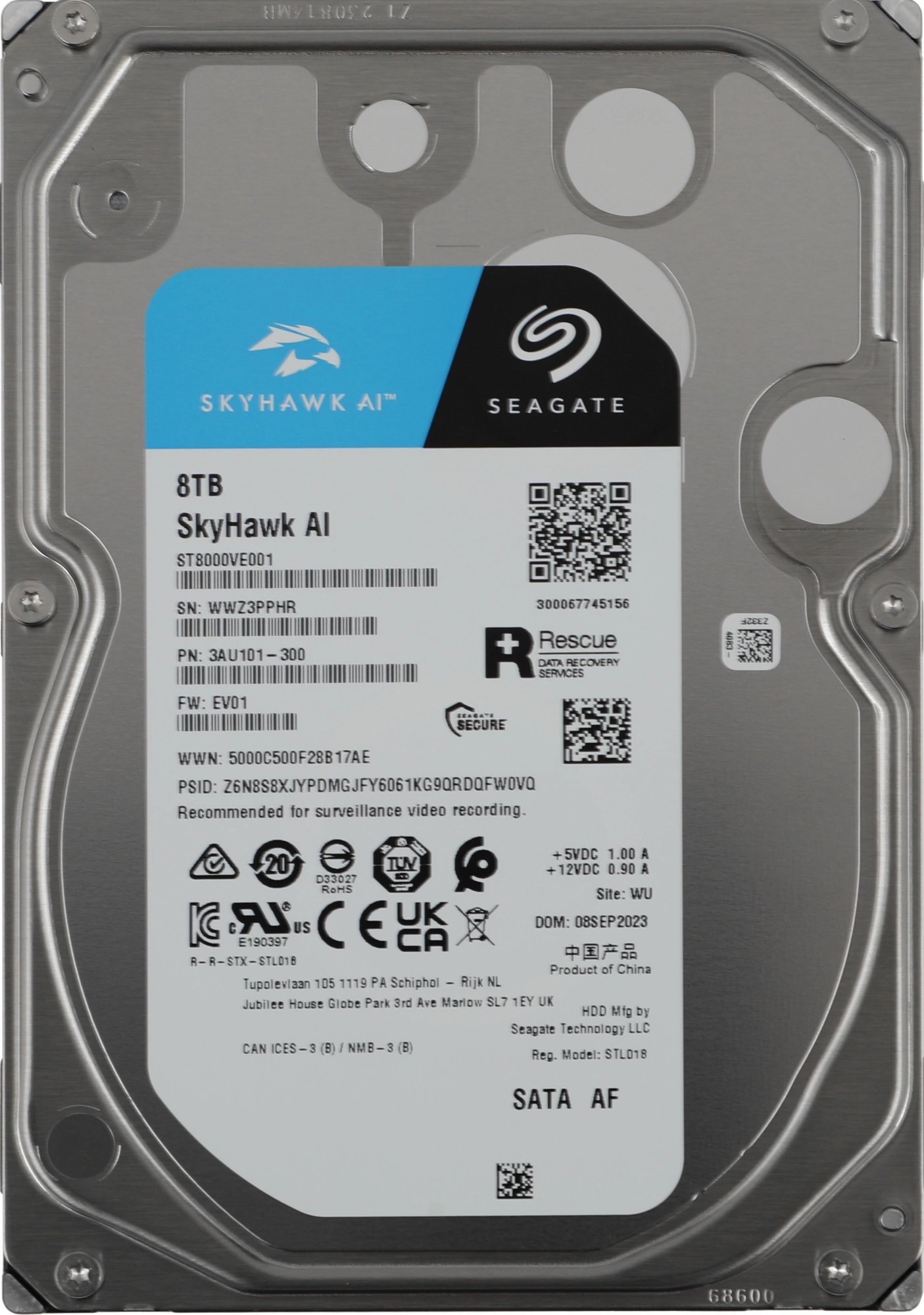 Жесткий диск Seagate SATA-III 8TB ST8000VE001 Surveillance SkyHawkAI 512E (7200rpm) 256Mb 3.5"