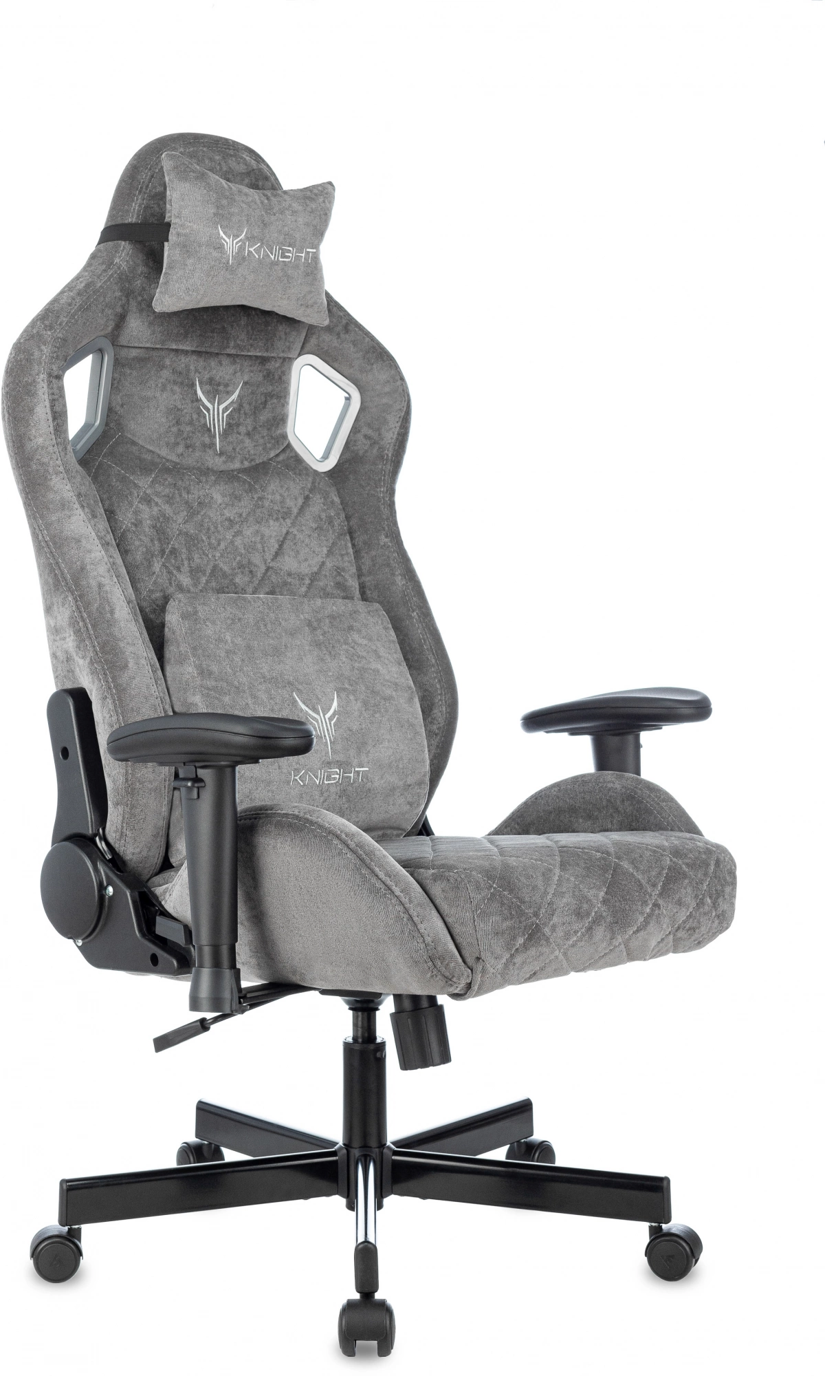 Кресло игровое Knight Outrider серый Light-19 с подголов. крестов. металл
