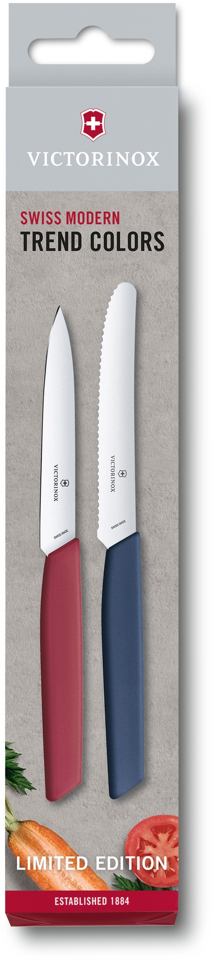 Набор ножей кухон. Victorinox Swiss Modern (6.9096.2L1) компл.:2шт бордовый/синий карт.коробка