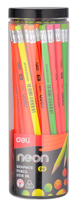 Набор карандашей ч/г Deli EU51806 Neon 2B трехгран. тополь туба пл. (50шт)