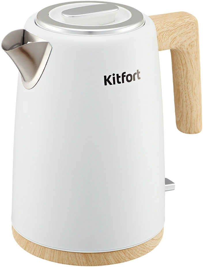 Чайник электрический Kitfort КТ-6794 1.7л. 2200Вт белый/дерево корпус: нерж.сталь/пластик