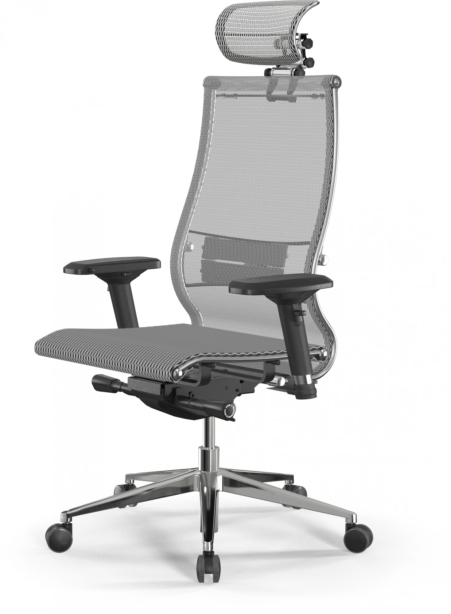 Кресло Метта Samurai S-3 белый сиденье белый сетка с подголов. крестов. металл хром