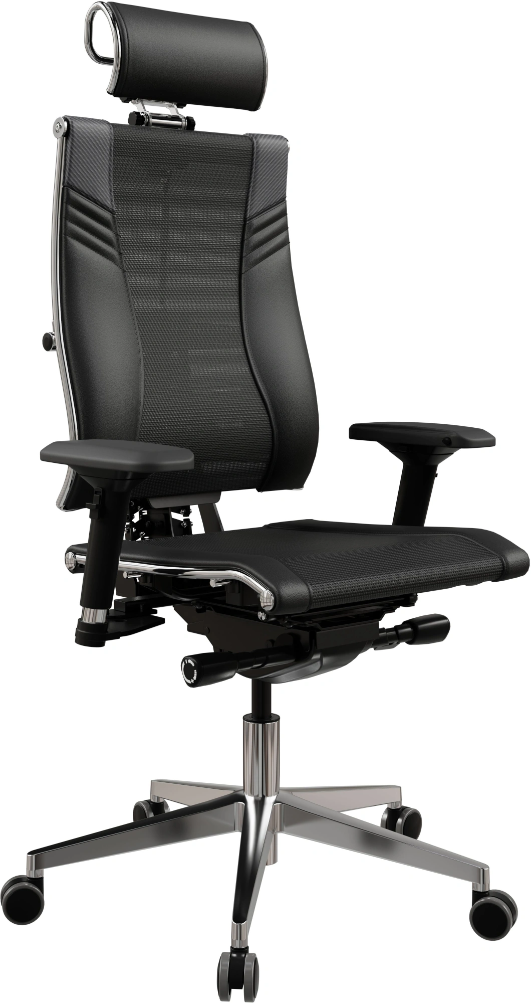 Кресло руководителя эргономичное Метта Yoga 4DT B2-15D - YM93+Infinity+carbon черный сетка/кожа с подголов. крестов. алюминий хром (комплект 1шт)