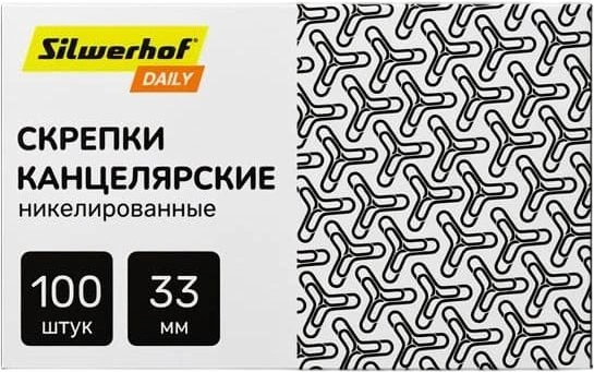 Скрепки Silwerhof DAILY никель 33мм (упак.:100шт) картонная коробка
