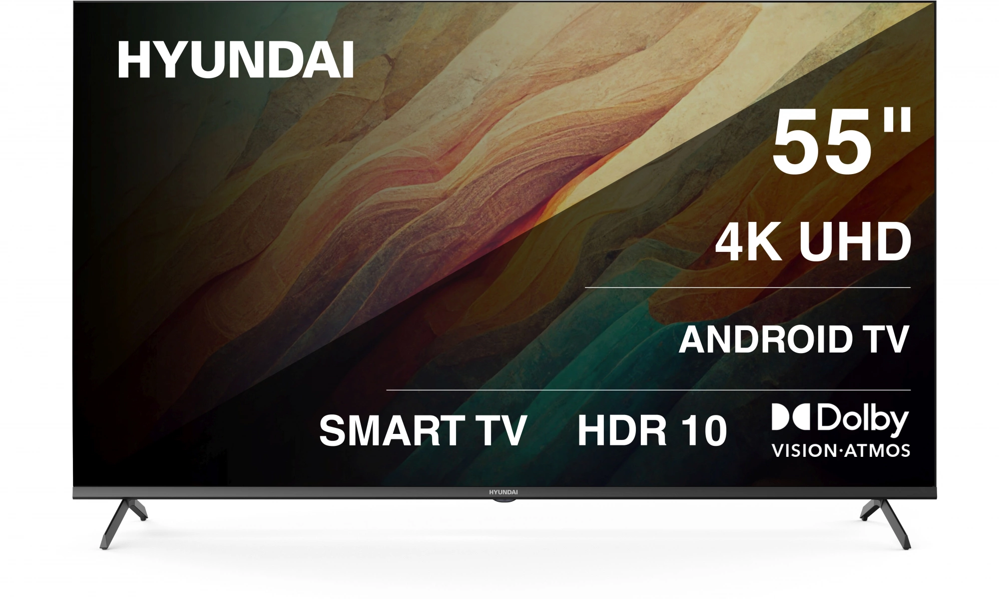 Телевизор LED Hyundai 55" H-LED55BU7009 Android TV Frameless Metal черный 4K Ultra HD 60Hz MEMC DVB-T DVB-T2 DVB-C DVB-S DVB-S2 USB WiFi Smart TV