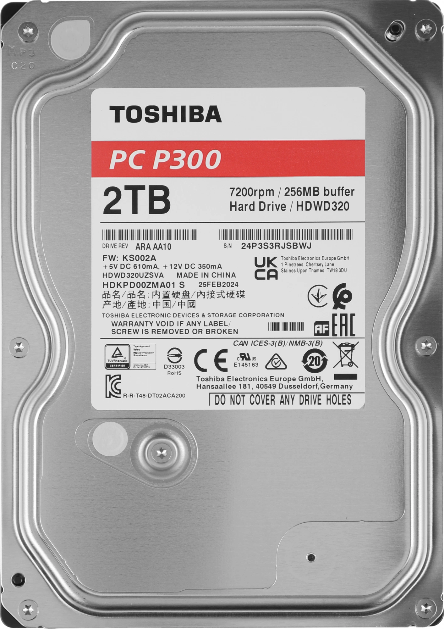 Жесткий диск Toshiba SATA-III 2TB HDWD320UZSVA Desktop P300 4KN (7200rpm) 256Mb 3.5"