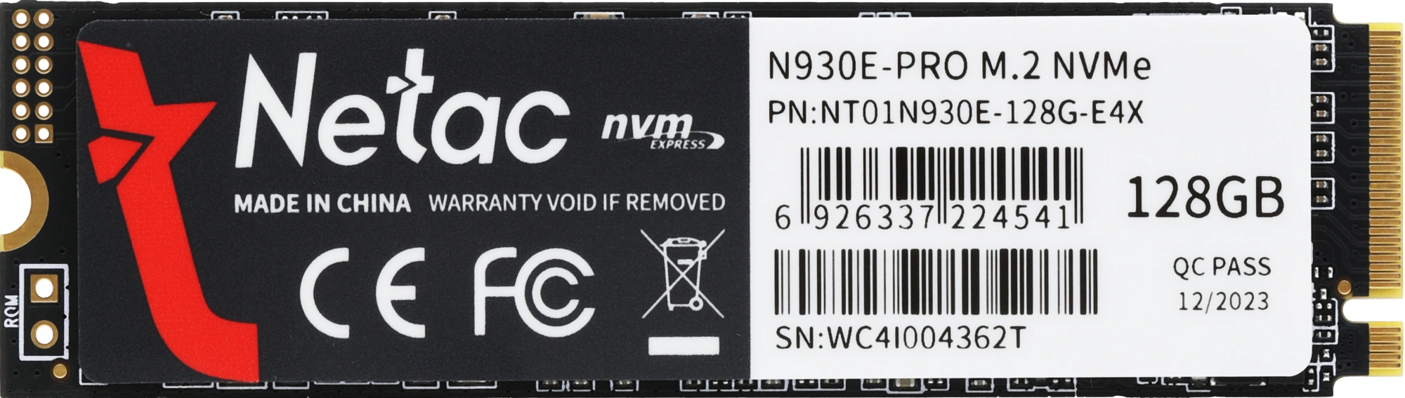 Накопитель SSD Netac PCIe 3.0 x4 128GB NT01N930E-128G-E4X N930E Pro M.2 2280
