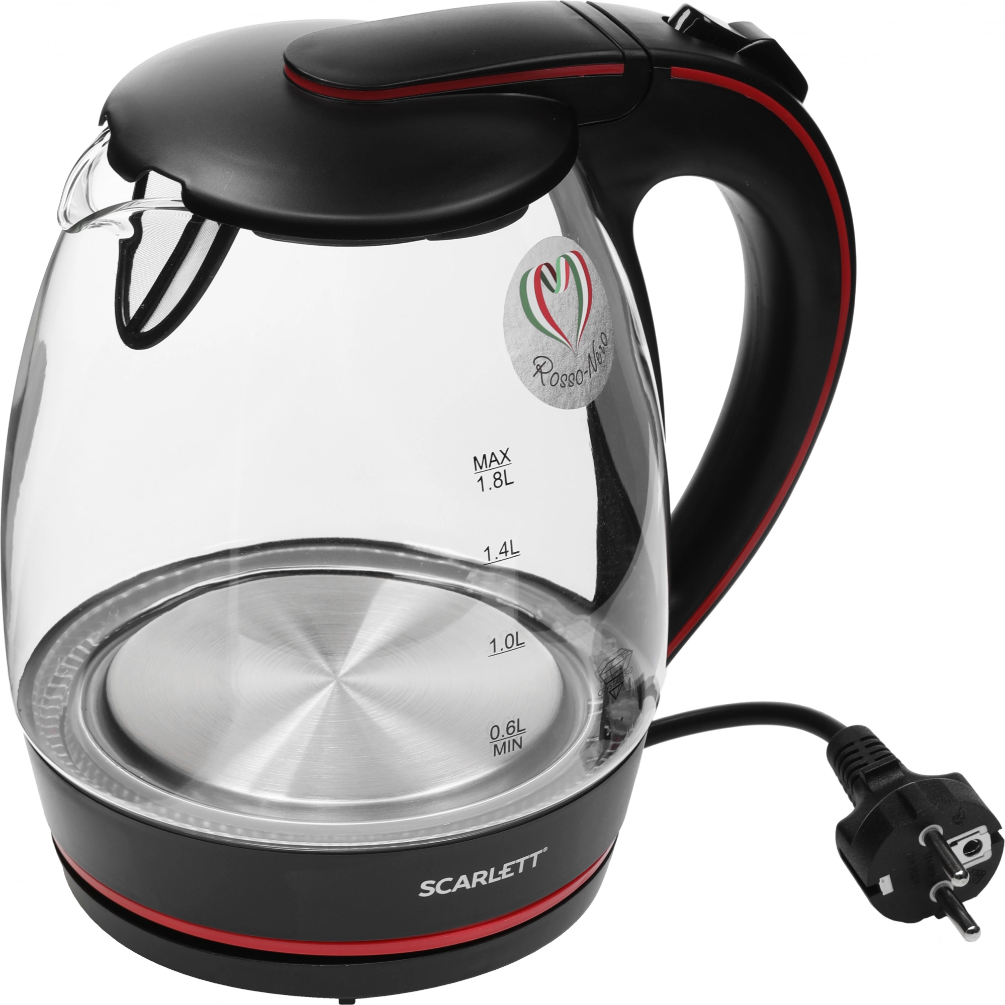Чайник электрический Scarlett SC-EK27G71 1.8л. 2200Вт черный/красный корпус: стекло