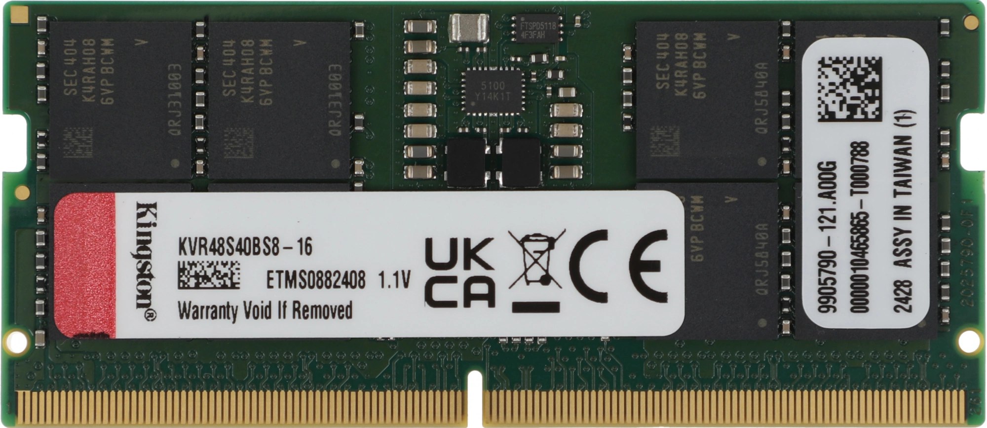 Память DDR5 16GB 4800MHz Kingston KVR48S40BS8-16 Valueram RTL PC5-38400 CL40 SO-DIMM 262-pin 1.1В single rank Ret