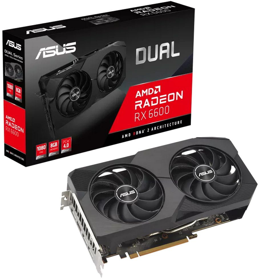 Видеокарта Asus PCI-E 4.0 DUAL-RX6600-8G AMD Radeon RX 6600 8Gb 128bit GDDR6 2044/14000 HDMIx1 DPx3 HDCP Ret Видеокарта Asus PCI-E 4.0 DUAL-RX6600-8G AMD Radeon RX 6600 8Gb 128bit GDDR6 2044/14000 HDMIx1 DPx3 HDCP Ret