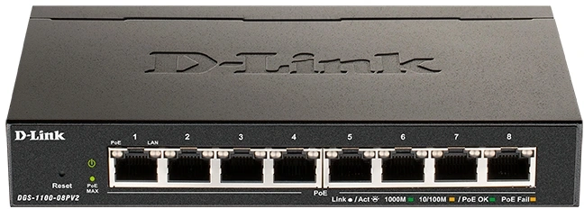 Коммутатор D-Link DGS-1100-08PV2/A4A (L2) 8x1Гбит/с 8PoE 64W настраиваемый