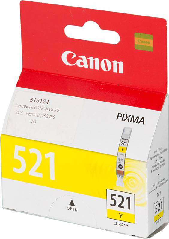 Картридж струйный Canon CLI-521Y 2936B004/001 желтый для Canon PIXMA iP3600, iP4600, iP4700, MP540, MP550, MP560, MP620, MP630, MP640, MP980, MP990, MX860, MX870 [2936B001, CLI521Y, CLI-521-Y]