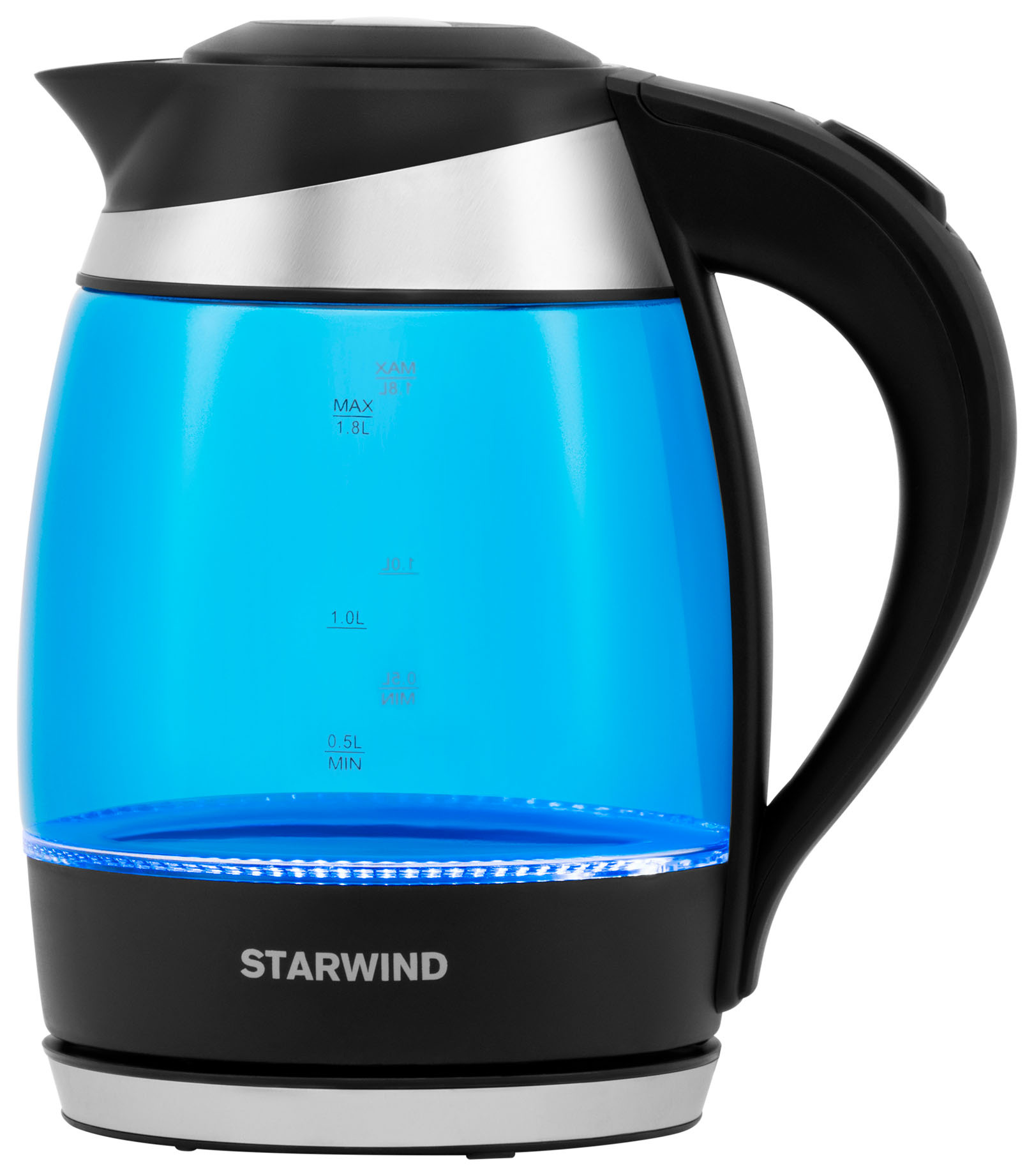 Чайник электрический Starwind SKG2216 1.8л. 2200Вт синий/черный корпус: стекло/пластик