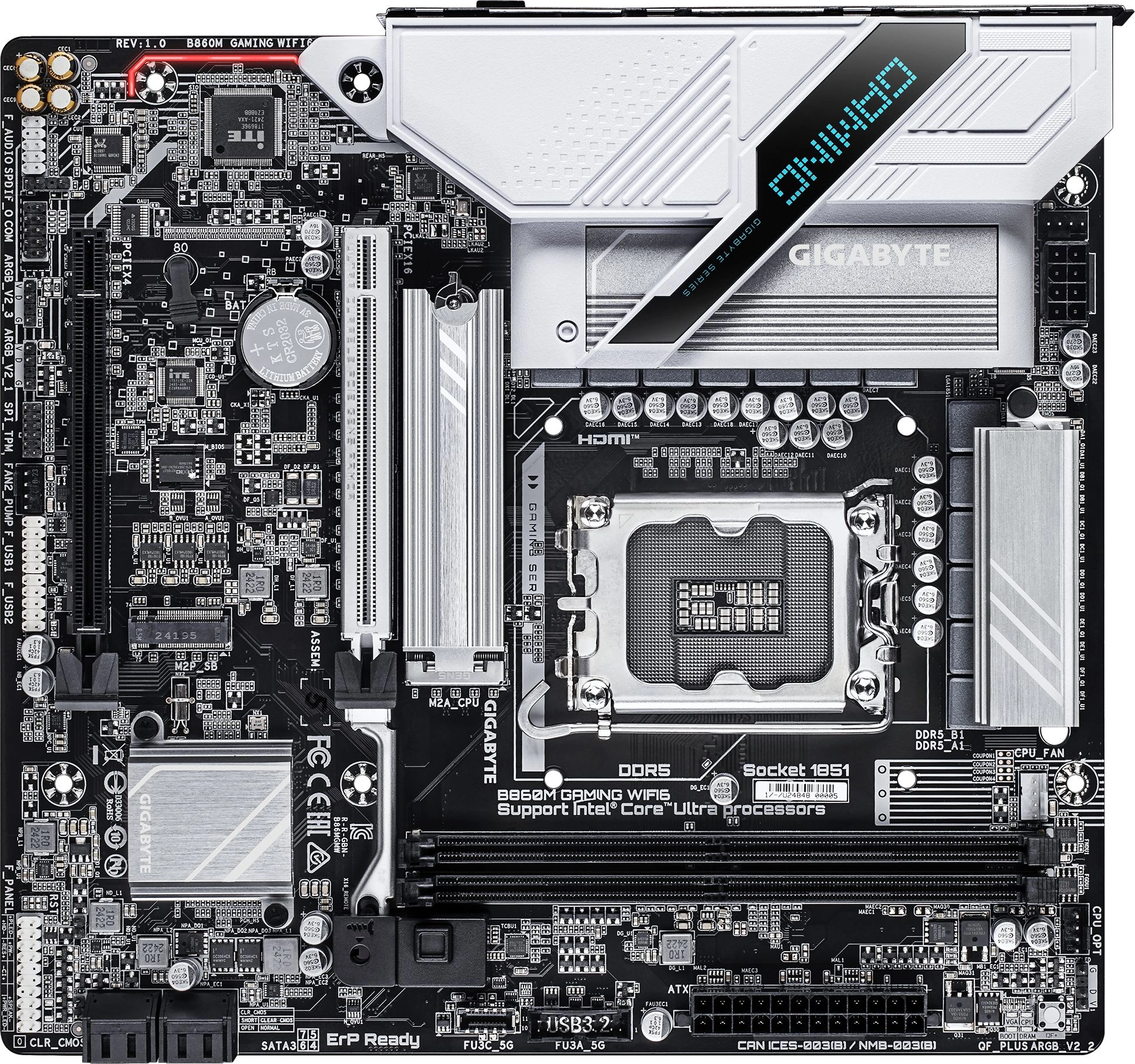 Материнская плата Gigabyte B860M GAMING WIFI6 Soc-1851 Intel B860 2xDDR5 mATX AC`97 8ch(7.1) 2.5Gg RAID+HDMI+DP