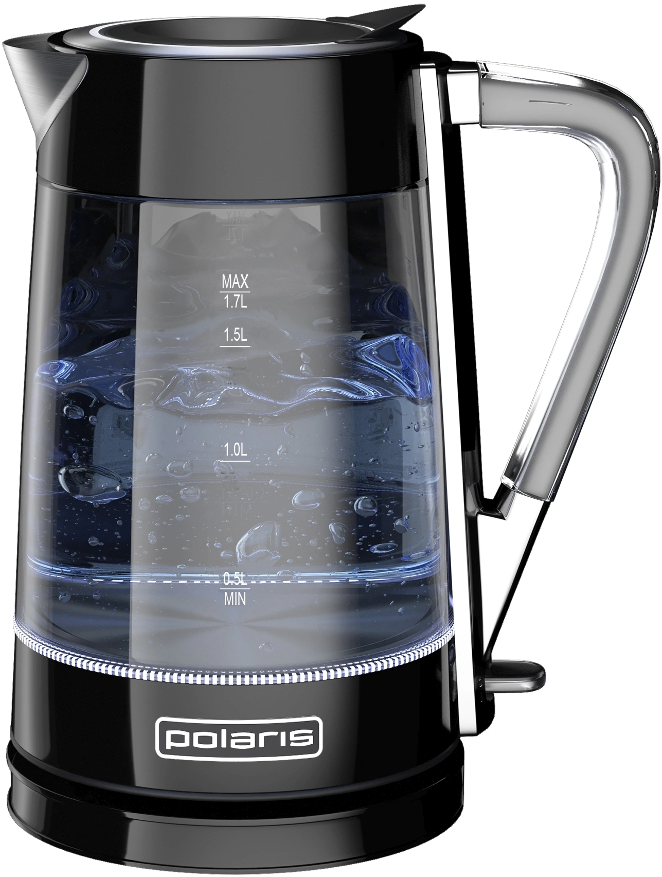 Чайник электрический Polaris PWK 1715 CGL 1.7л. 2200Вт черный корпус: стекло/металл
