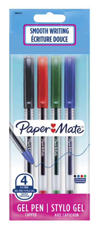 Набор ручек гелев. Paper Mate Jiffy Gel (2084411) d=0.5мм ассор. черн. блистер (4шт) 1 синяя/1 красная/1 зеленая/1 черная