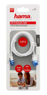 Патч-корд Hama Slim-Flexible UTP 4 пары cat.6 1.5м белый RJ-45 (m)-RJ-45 (m) (00135778)